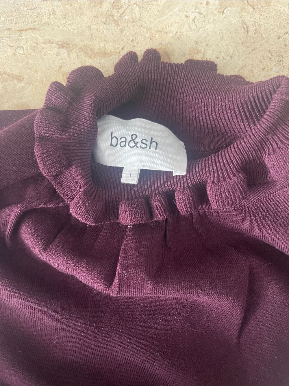 ba&sh Plum Ruffle Mock-Neck Sweater with Keyhole - Picture 4 of 4